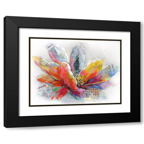 ABSTRACT FLOWER WITH TEXTURE Black Modern Wood Framed Art Print with Double Matting by Atelier B Art Studio