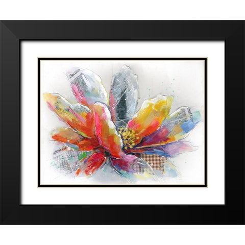 ABSTRACT FLOWER WITH TEXTURE Black Modern Wood Framed Art Print with Double Matting by Atelier B Art Studio