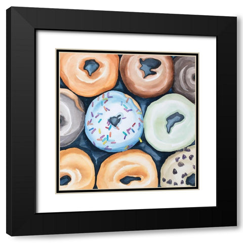 Watercolor Doughtnuts with Icing Black Modern Wood Framed Art Print with Double Matting by Atelier B Art Studio