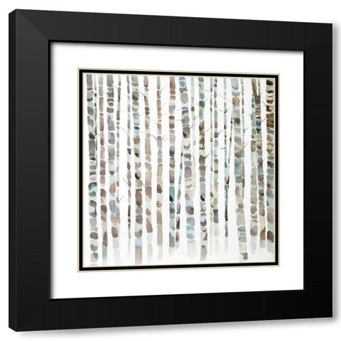 WATERCOLOR BIRCH TREE FOREST Black Modern Wood Framed Art Print with Double Matting by Atelier B Art Studio