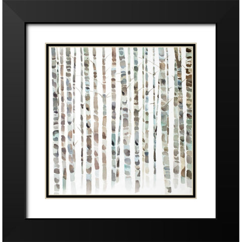 WATERCOLOR BIRCH TREE FOREST Black Modern Wood Framed Art Print with Double Matting by Atelier B Art Studio