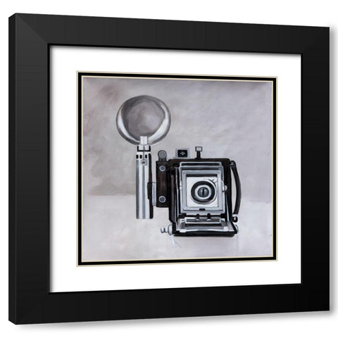 ANTIQUE CAMERA Black Modern Wood Framed Art Print with Double Matting by Atelier B Art Studio