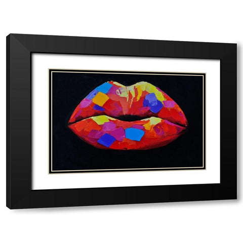 COLORFUL LIPSTICK Black Modern Wood Framed Art Print with Double Matting by Atelier B Art Studio