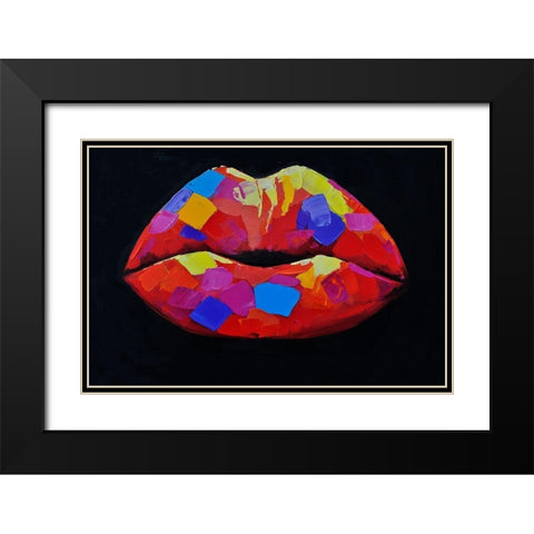 COLORFUL LIPSTICK Black Modern Wood Framed Art Print with Double Matting by Atelier B Art Studio