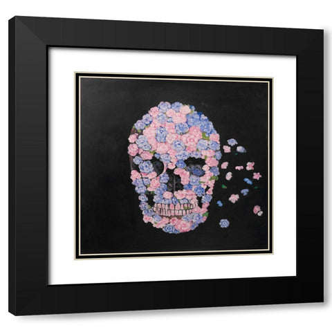 FLOWER SKULL Black Modern Wood Framed Art Print with Double Matting by Atelier B Art Studio