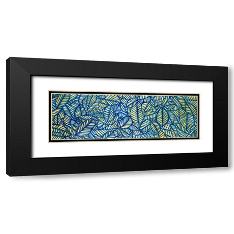 Blue Leaf Patterns Black Modern Wood Framed Art Print with Double Matting by Atelier B Art Studio