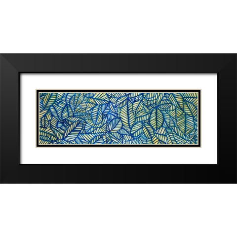 Blue Leaf Patterns Black Modern Wood Framed Art Print with Double Matting by Atelier B Art Studio