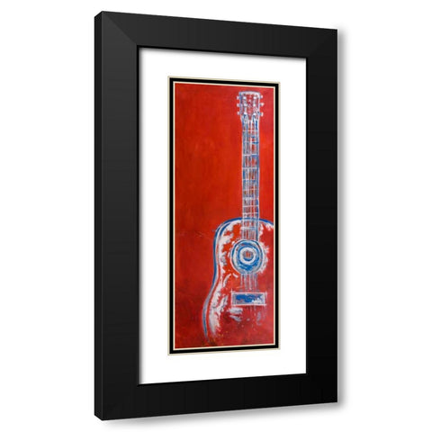 Modern Red Abstract Guitar Black Modern Wood Framed Art Print with Double Matting by Atelier B Art Studio