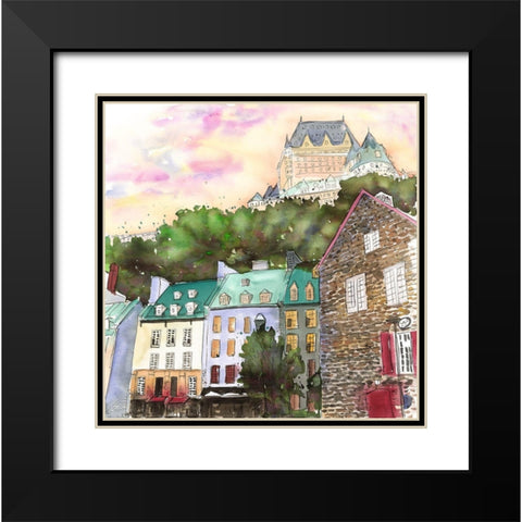 CHâTEAU FRONTENAC IN THE PETIT CHAMPLAIN Black Modern Wood Framed Art Print with Double Matting by Atelier B Art Studio