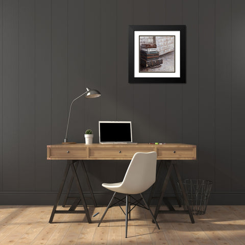 Four Old Traveling Suitcases Black Modern Wood Framed Art Print with Double Matting by Atelier B Art Studio