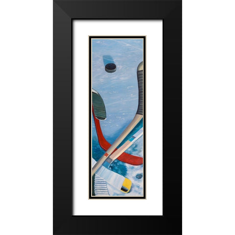 HOCKEY STICKS ON ICE Black Modern Wood Framed Art Print with Double Matting by Atelier B Art Studio