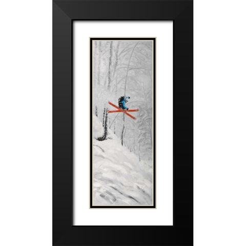 Man Skiing in Steep Offpiste Terrain Black Modern Wood Framed Art Print with Double Matting by Atelier B Art Studio
