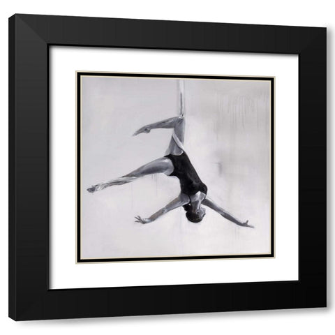 Woman Dancer on Aerial Silks Black Modern Wood Framed Art Print with Double Matting by Atelier B Art Studio