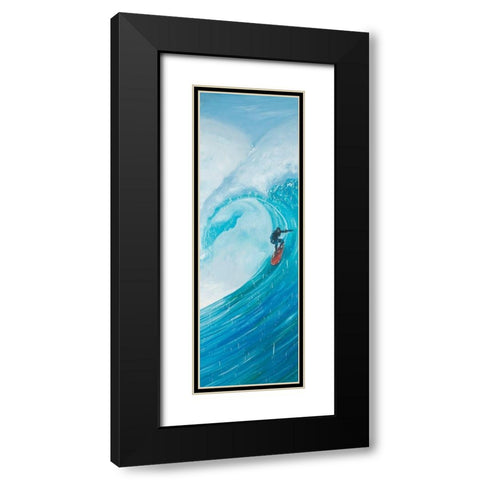 SURFER ON A BIG WAVE Black Modern Wood Framed Art Print with Double Matting by Atelier B Art Studio