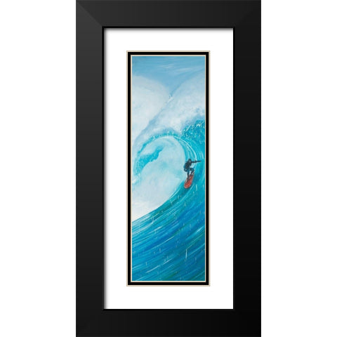 SURFER ON A BIG WAVE Black Modern Wood Framed Art Print with Double Matting by Atelier B Art Studio