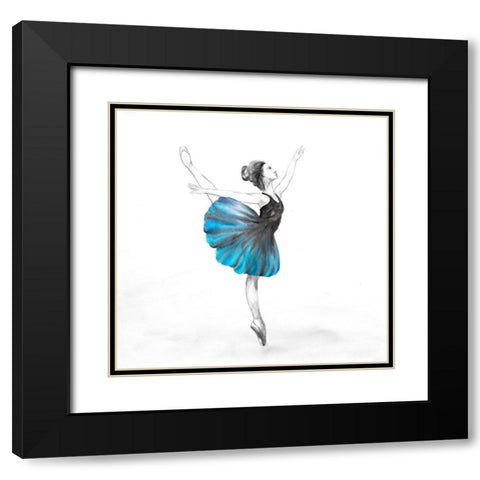 Small Blue Ballerina Black Modern Wood Framed Art Print with Double Matting by Atelier B Art Studio