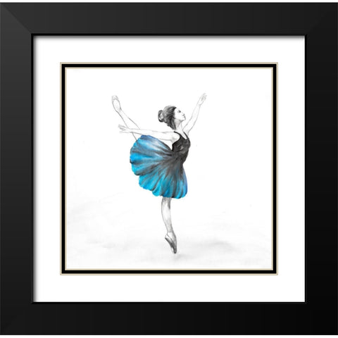 Small Blue Ballerina Black Modern Wood Framed Art Print with Double Matting by Atelier B Art Studio