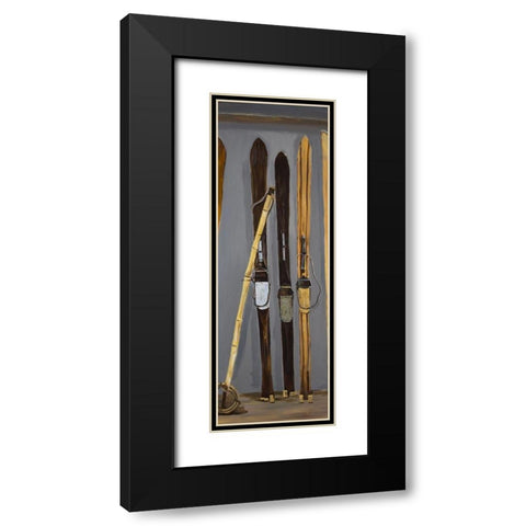 SKI POLES AND VINTAGE SKIS Black Modern Wood Framed Art Print with Double Matting by Atelier B Art Studio