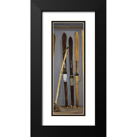 SKI POLES AND VINTAGE SKIS Black Modern Wood Framed Art Print with Double Matting by Atelier B Art Studio