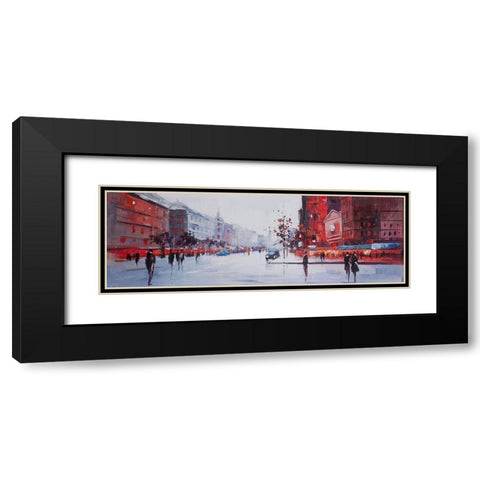 BLACK AND RED STREET SCENE Black Modern Wood Framed Art Print with Double Matting by Atelier B Art Studio