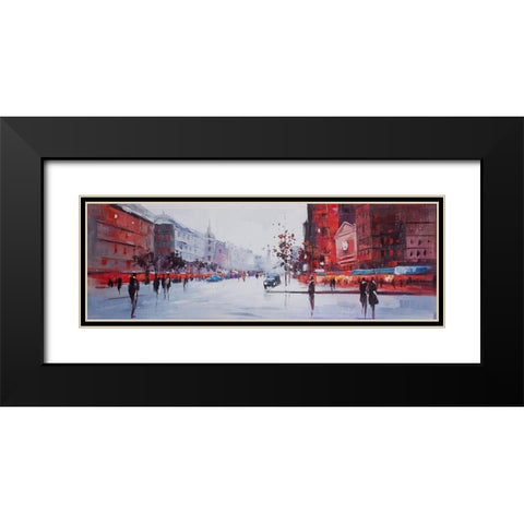 BLACK AND RED STREET SCENE Black Modern Wood Framed Art Print with Double Matting by Atelier B Art Studio