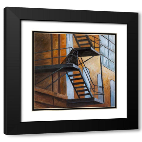 Apartment Building Escape in NYC Black Modern Wood Framed Art Print with Double Matting by Atelier B Art Studio