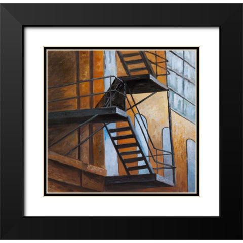 Apartment Building Escape in NYC Black Modern Wood Framed Art Print with Double Matting by Atelier B Art Studio