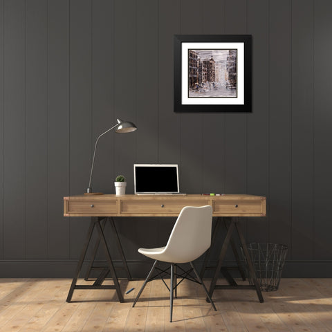 INDUSTRIAL ABSTRACT CITY Black Modern Wood Framed Art Print with Double Matting by Atelier B Art Studio