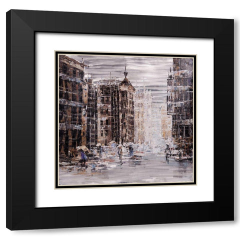 INDUSTRIAL ABSTRACT CITY Black Modern Wood Framed Art Print with Double Matting by Atelier B Art Studio