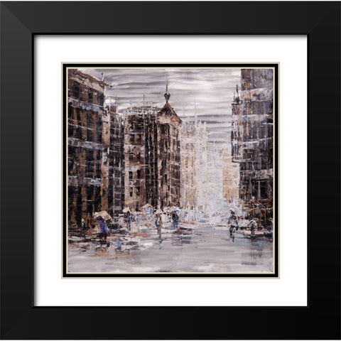INDUSTRIAL ABSTRACT CITY Black Modern Wood Framed Art Print with Double Matting by Atelier B Art Studio