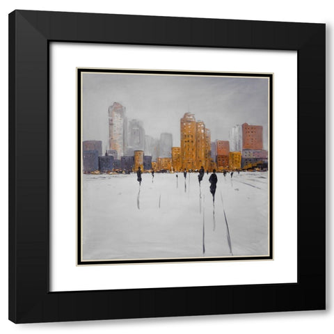 CITY ON THE HORIZON Black Modern Wood Framed Art Print with Double Matting by Atelier B Art Studio