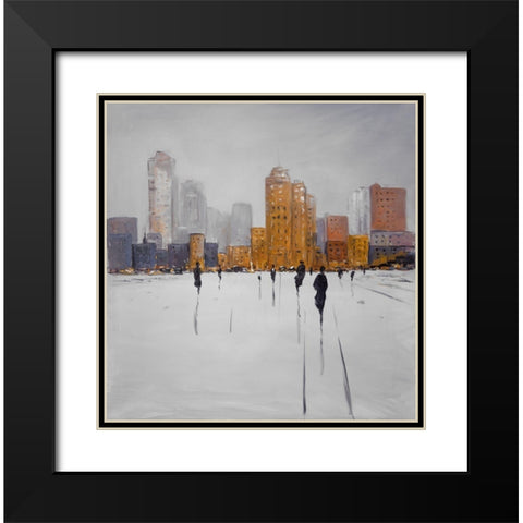 CITY ON THE HORIZON Black Modern Wood Framed Art Print with Double Matting by Atelier B Art Studio