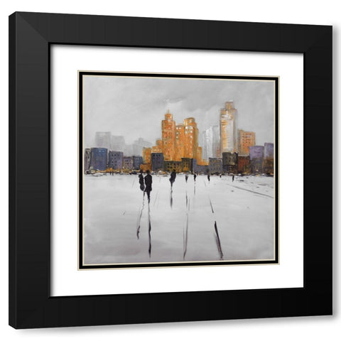 SILHOUETTES WALKING TOWARDS THE CITY Black Modern Wood Framed Art Print with Double Matting by Atelier B Art Studio