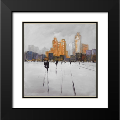 SILHOUETTES WALKING TOWARDS THE CITY Black Modern Wood Framed Art Print with Double Matting by Atelier B Art Studio