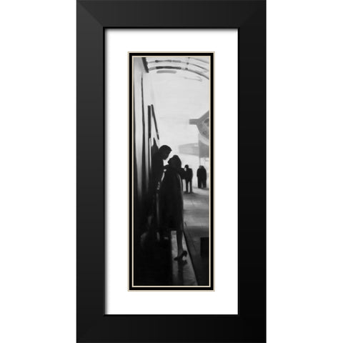 COUPLE AT THE TRAIN STATION Black Modern Wood Framed Art Print with Double Matting by Atelier B Art Studio