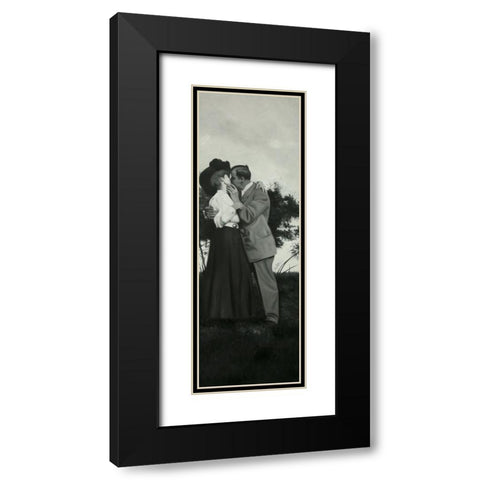VINTAGE COUPLE KISSING Black Modern Wood Framed Art Print with Double Matting by Atelier B Art Studio