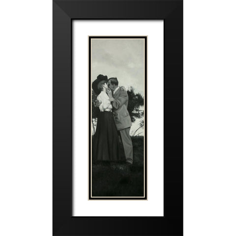 VINTAGE COUPLE KISSING Black Modern Wood Framed Art Print with Double Matting by Atelier B Art Studio
