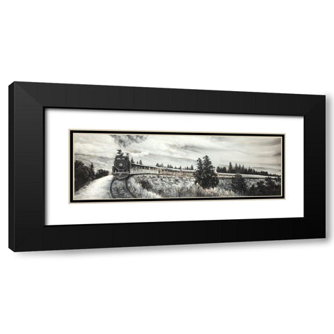 Steam Engine Train Black Modern Wood Framed Art Print with Double Matting by Atelier B Art Studio