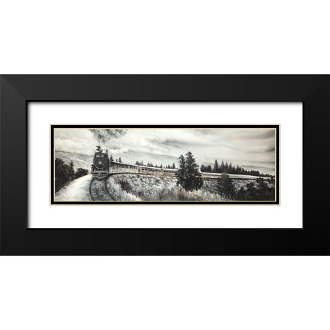Steam Engine Train Black Modern Wood Framed Art Print with Double Matting by Atelier B Art Studio