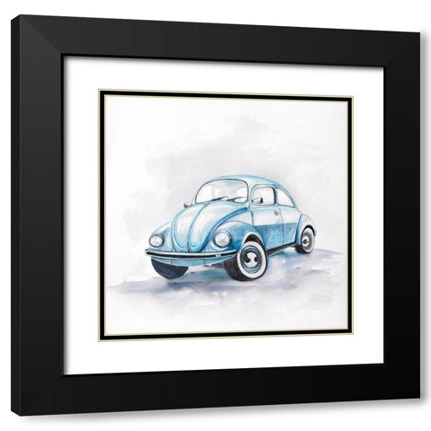 Beetle Blue Car Black Modern Wood Framed Art Print with Double Matting by Atelier B Art Studio