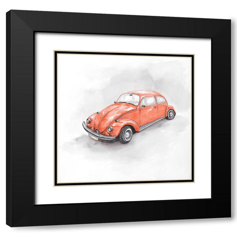 Vintage Red Beetle Black Modern Wood Framed Art Print with Double Matting by Atelier B Art Studio