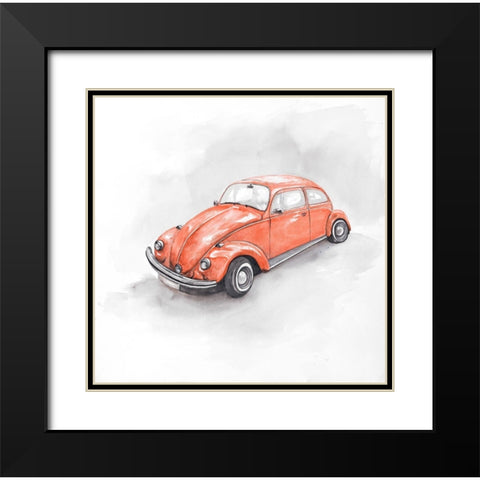 Vintage Red Beetle Black Modern Wood Framed Art Print with Double Matting by Atelier B Art Studio