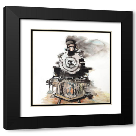 VINTAGE TRAIN Black Modern Wood Framed Art Print with Double Matting by Atelier B Art Studio