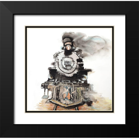 VINTAGE TRAIN Black Modern Wood Framed Art Print with Double Matting by Atelier B Art Studio