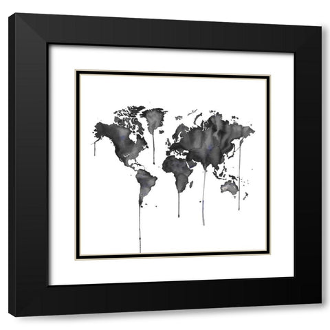 WATERCOLOR WORLD MAP Black Modern Wood Framed Art Print with Double Matting by Atelier B Art Studio