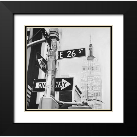 New York City Street Signs Black Modern Wood Framed Art Print with Double Matting by Atelier B Art Studio