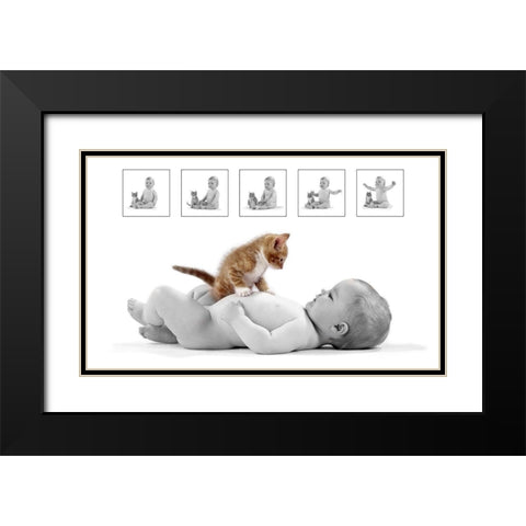 Kitten and baby Black Modern Wood Framed Art Print with Double Matting by Hoenderkamp, Patrick