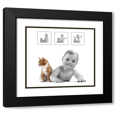 baby and kitten Black Modern Wood Framed Art Print with Double Matting by Hoenderkamp, Patrick