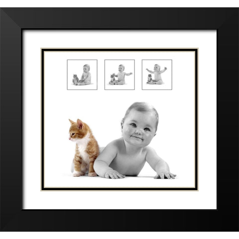 baby and kitten Black Modern Wood Framed Art Print with Double Matting by Hoenderkamp, Patrick