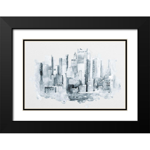 Manhattan Aquarell Black Modern Wood Framed Art Print with Double Matting by Anonymous